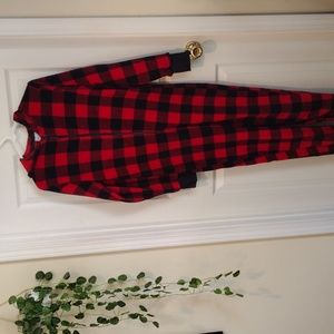 Red and Black Printed Flannel Adult Onesie Size Medium